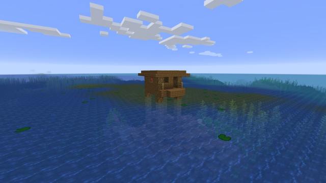 A Witch Hut floating in a Minecraft ocean