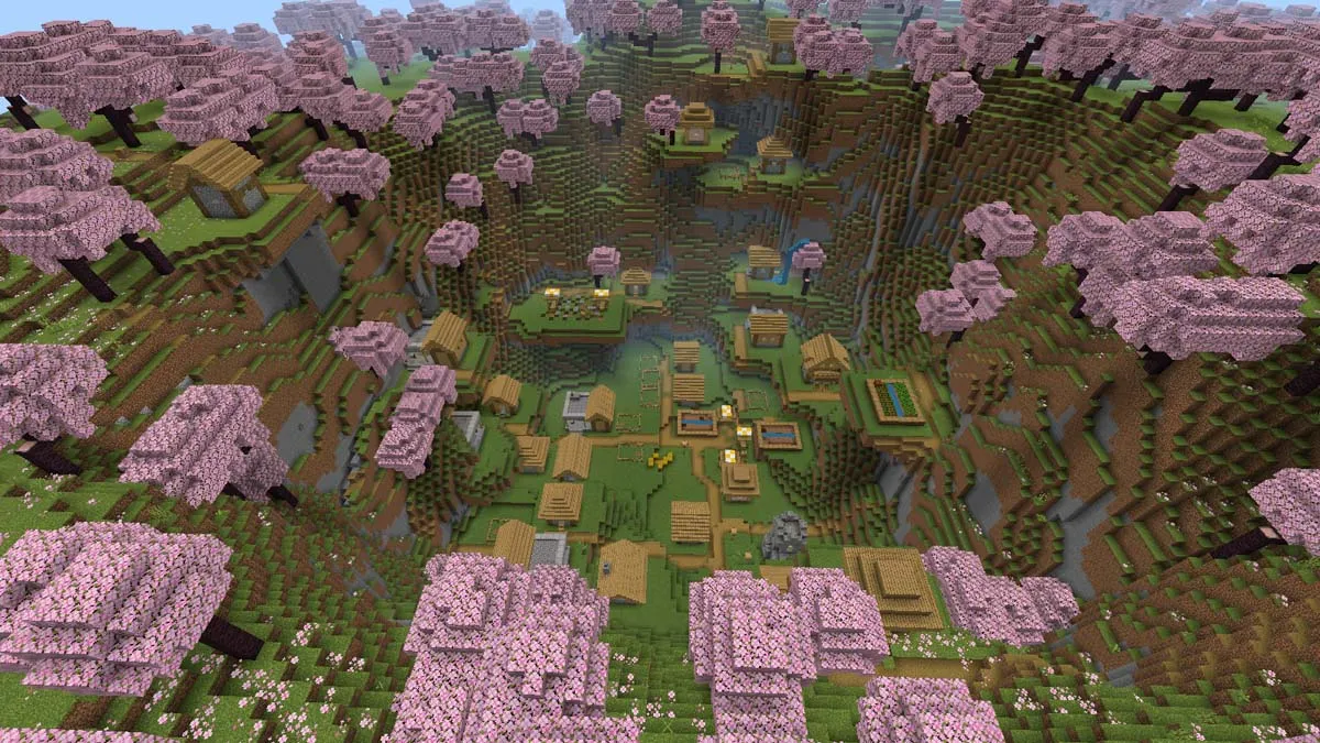 Five blacksmiths and cherry village in Minecraft
