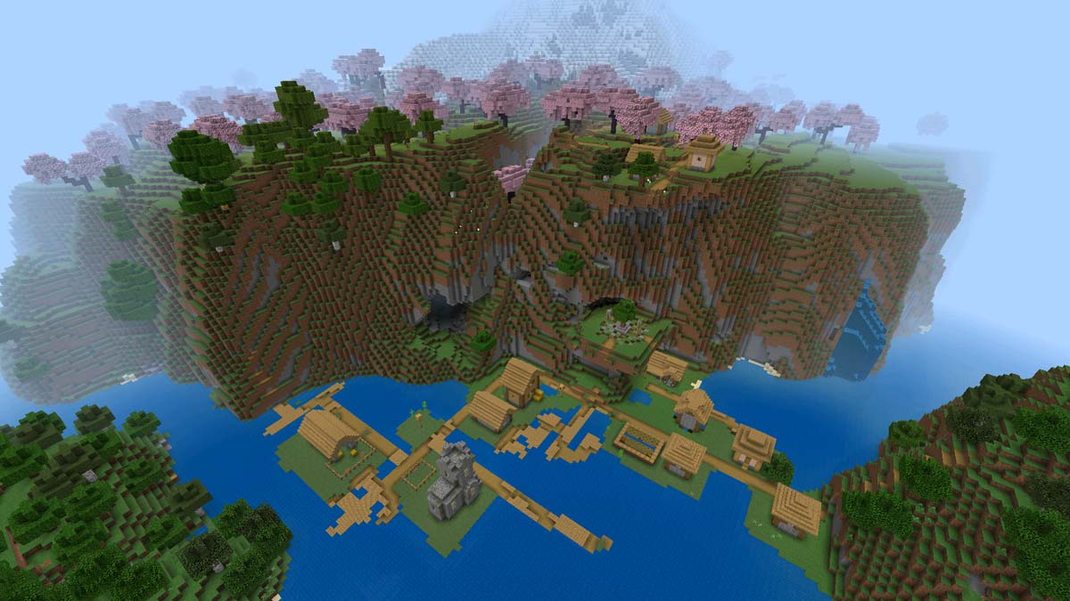 Cherry grove village in Minecraft
