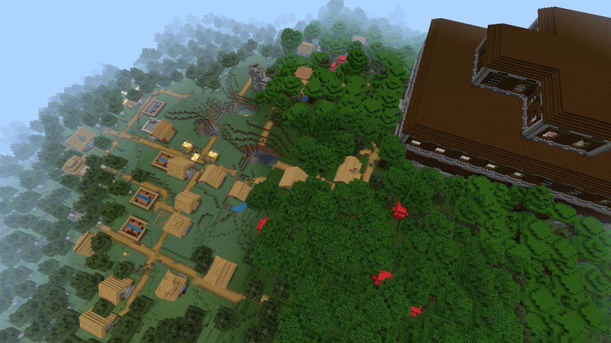 Woodland mansion and forest village in Minecraft