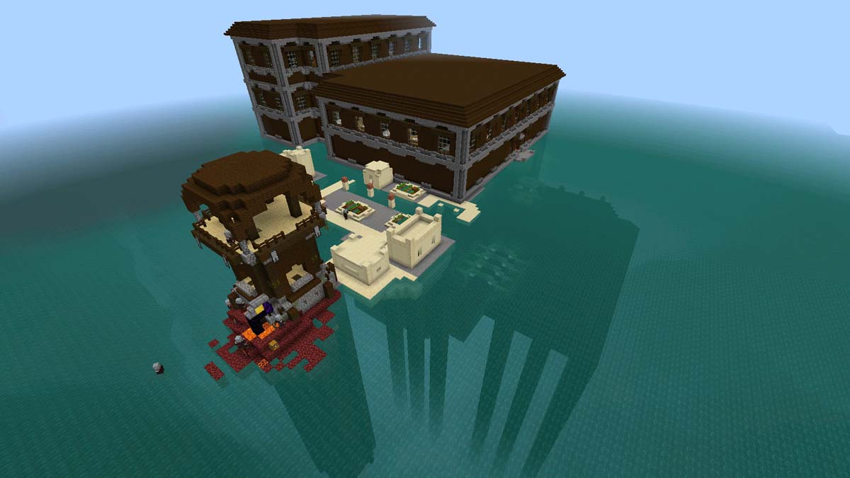 Ocean monument, mansion and desert village in Minecraft