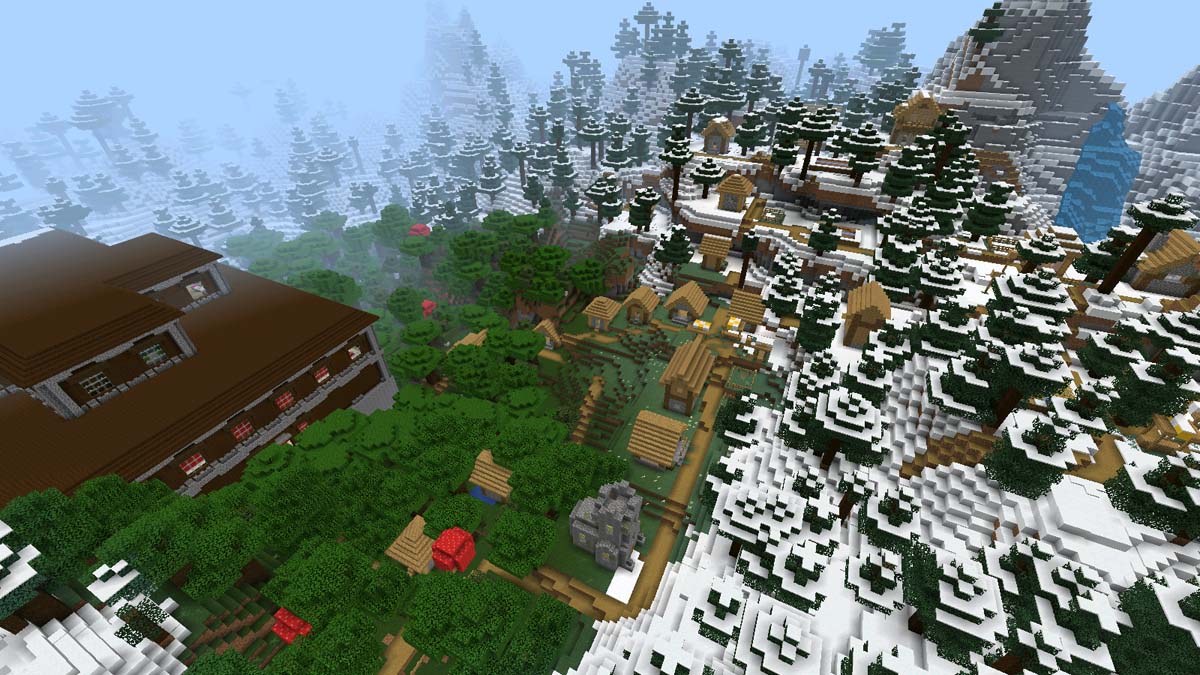 Mansion and snow forest village in Minecraft