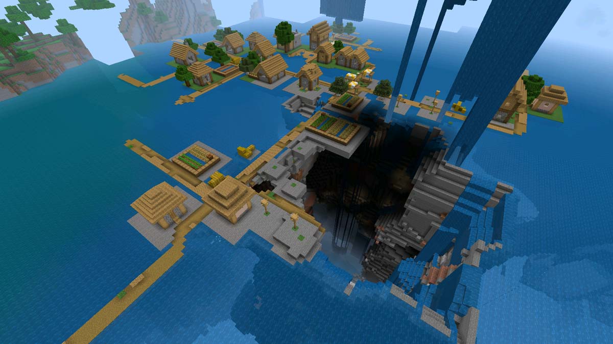 Sinkhole and lake village in Minecraft