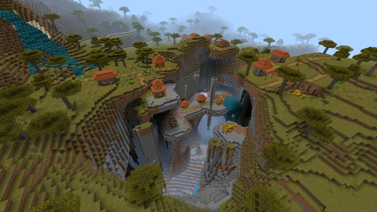 Giant ravine and acacia village in Minecraft