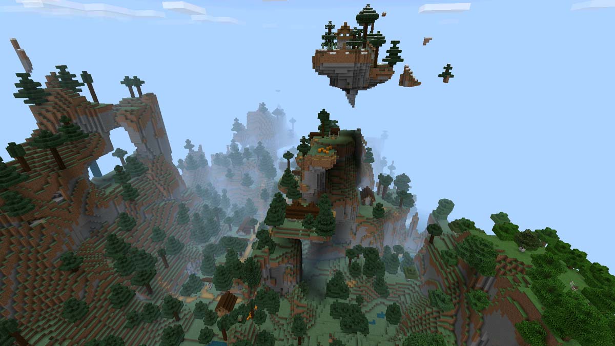 Floating island taiga village in Minecraft