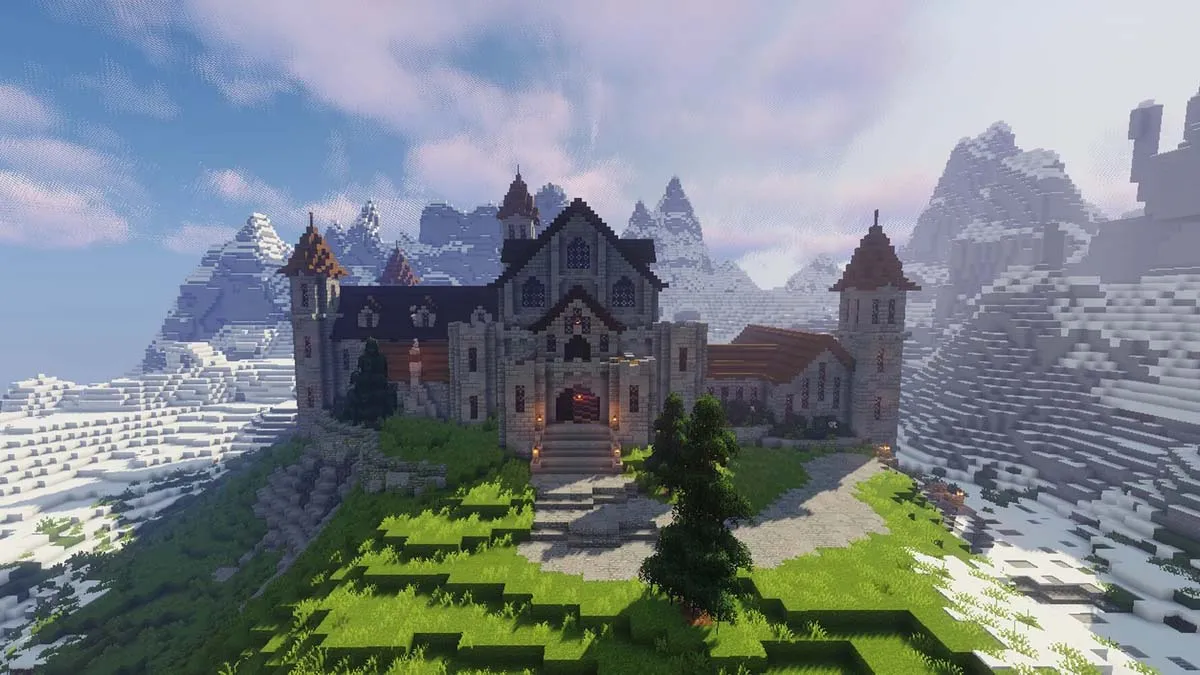 Mountain castle structure in Minecraft