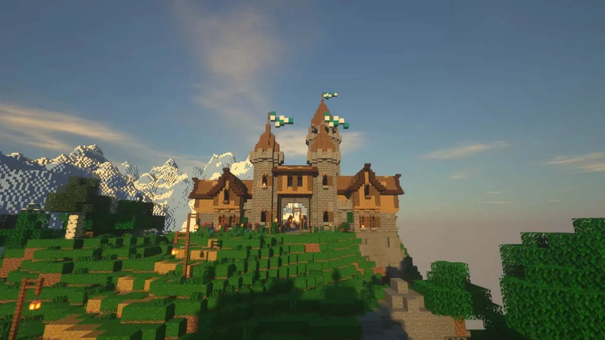 Castle on the mountain top in Minecraft