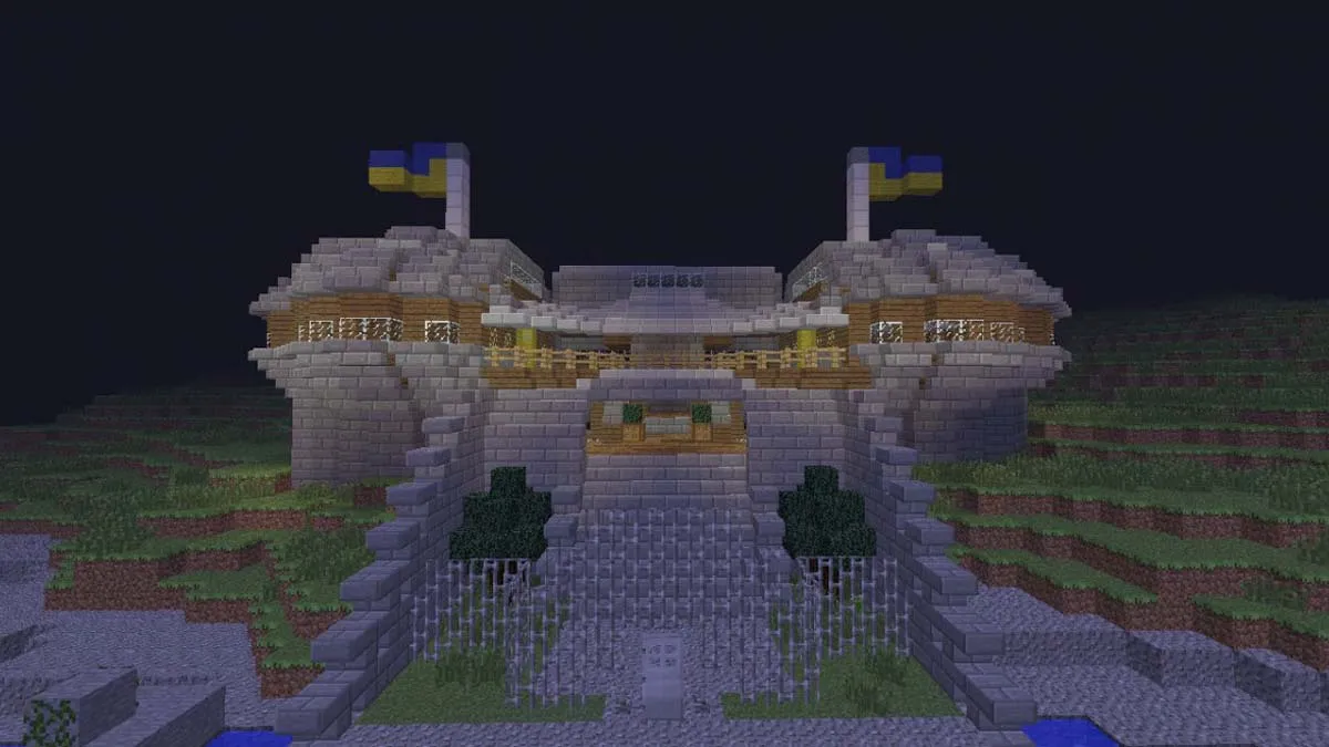 Mansion castle on the river in Minecraft