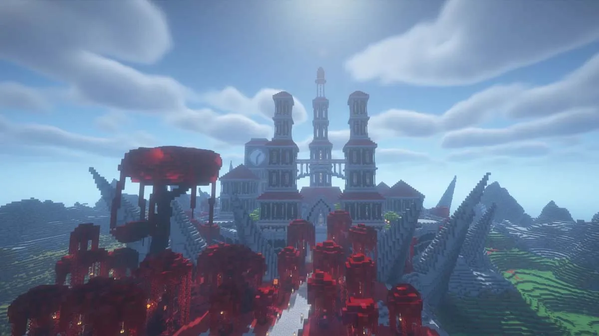 Red and black fortress in Minecraft