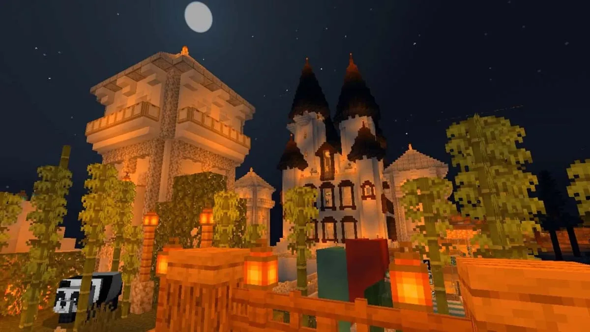 White castle structure design in Minecraft