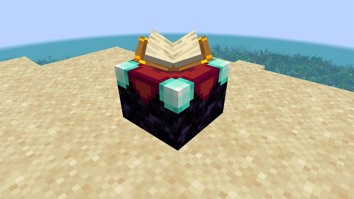 Enchanting table with an open book in Minecraft