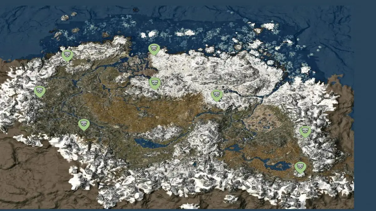 map of Skyrim with icons where all Dragon Priests and masks are found