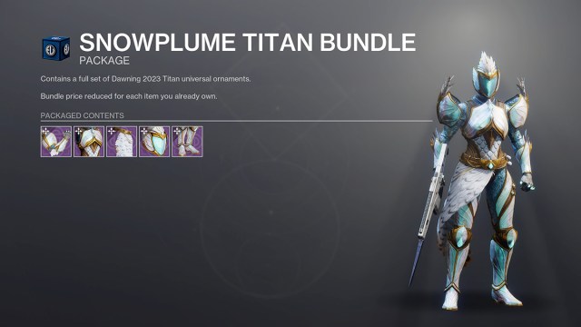 The Titan Dawning 2023 armor set package screen