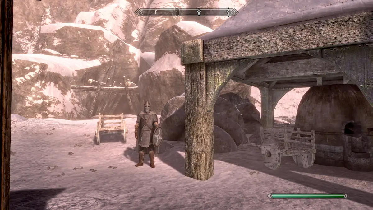 Dawnstar mine with carts and smelter under awning