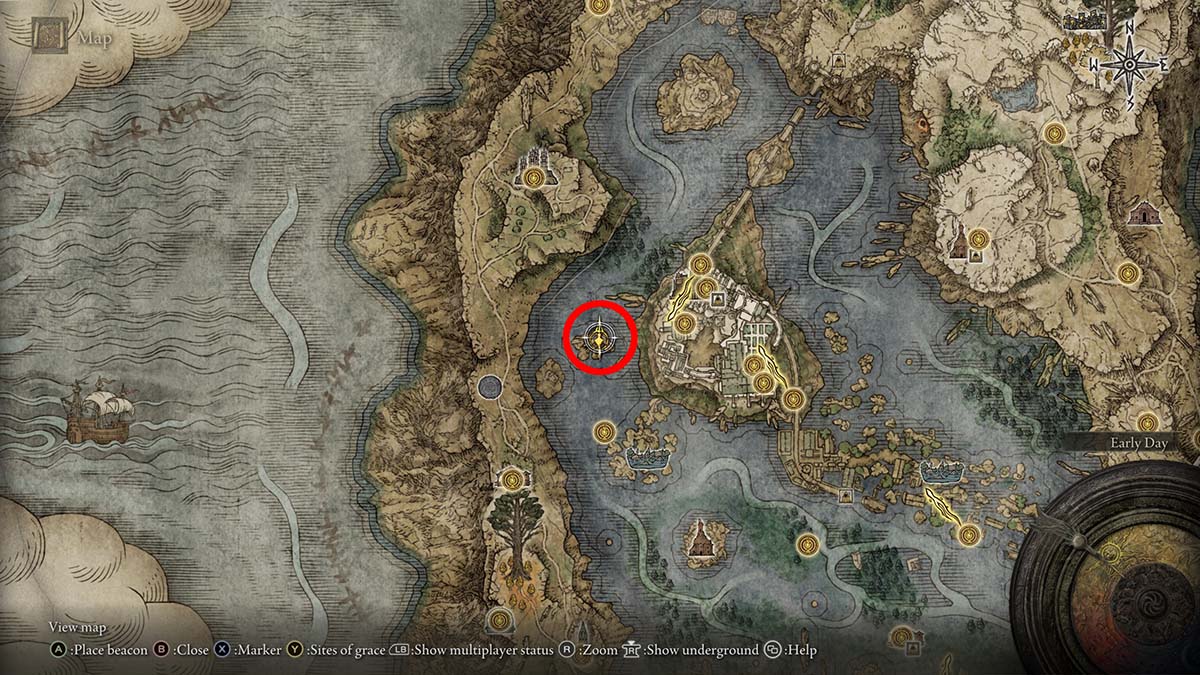 The map location of the Academy Glintstone Key in Elden Ring