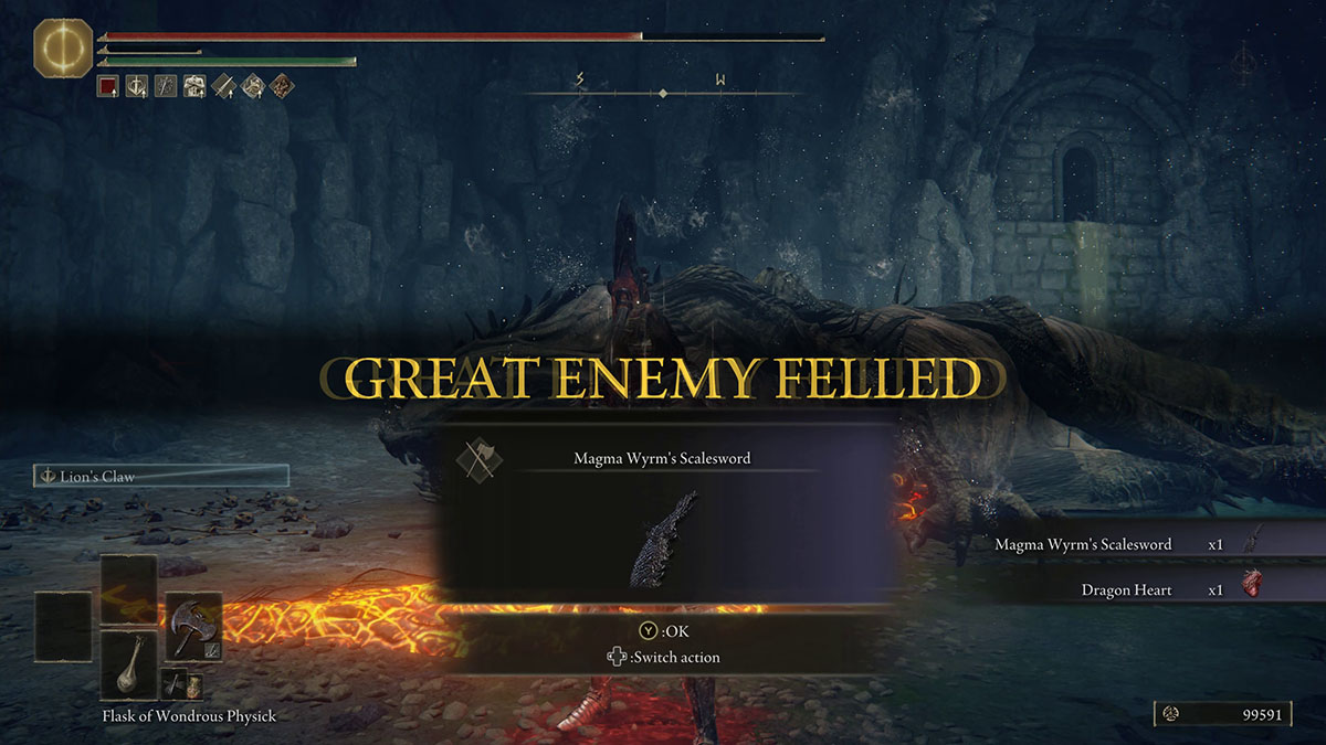 Beating the Magma Wyrm boss in Elden Ring