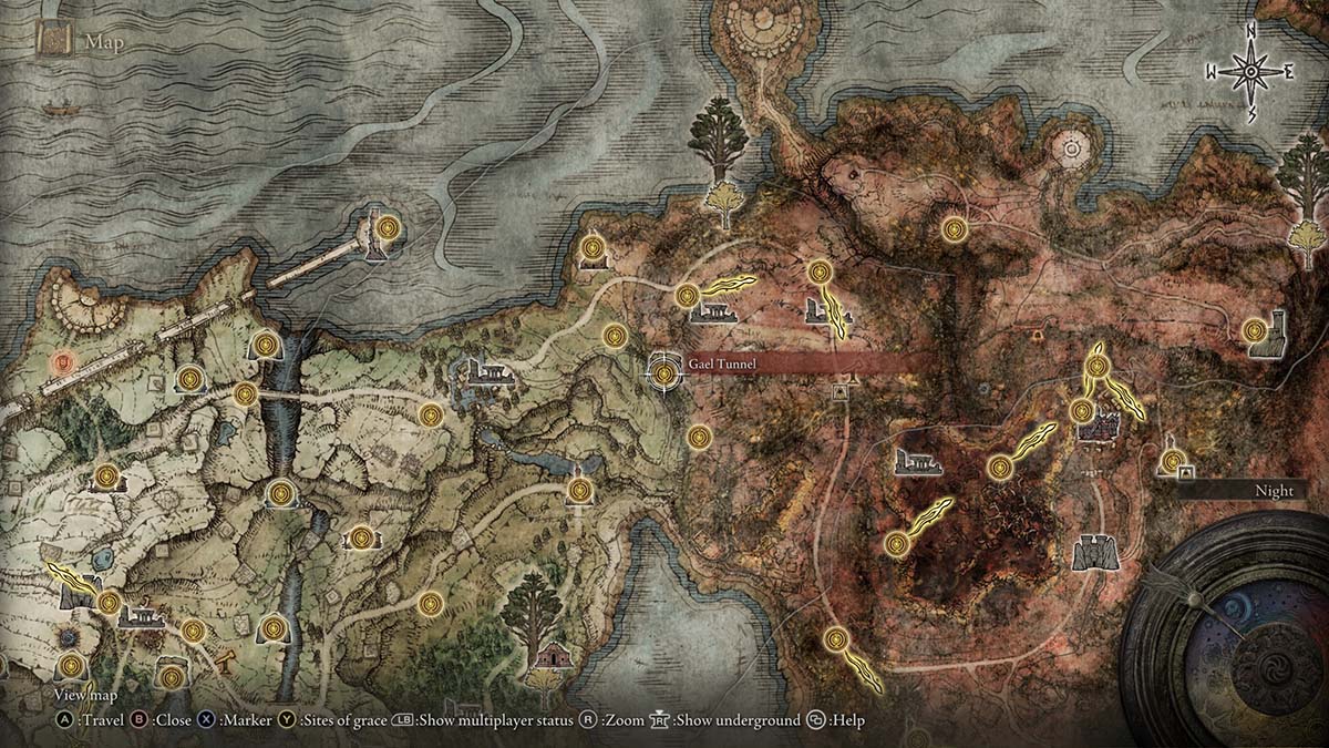 The location of Gael Tunnel where you can find the Moonveil in Elden Ring