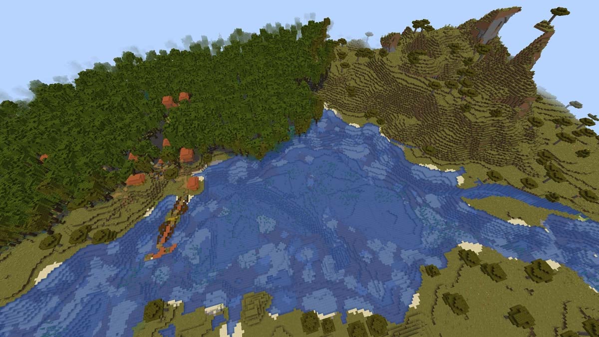 Acacia village in mangrove swamp in Minecraft