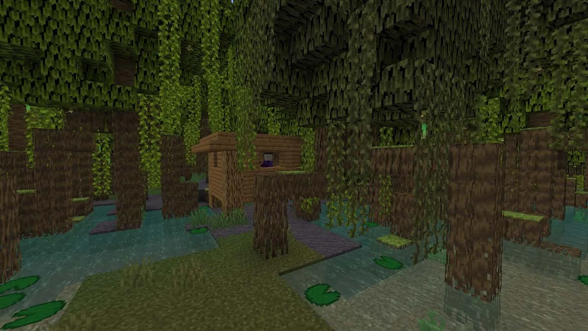 Witch hut in mangrove swamp in Minecraft