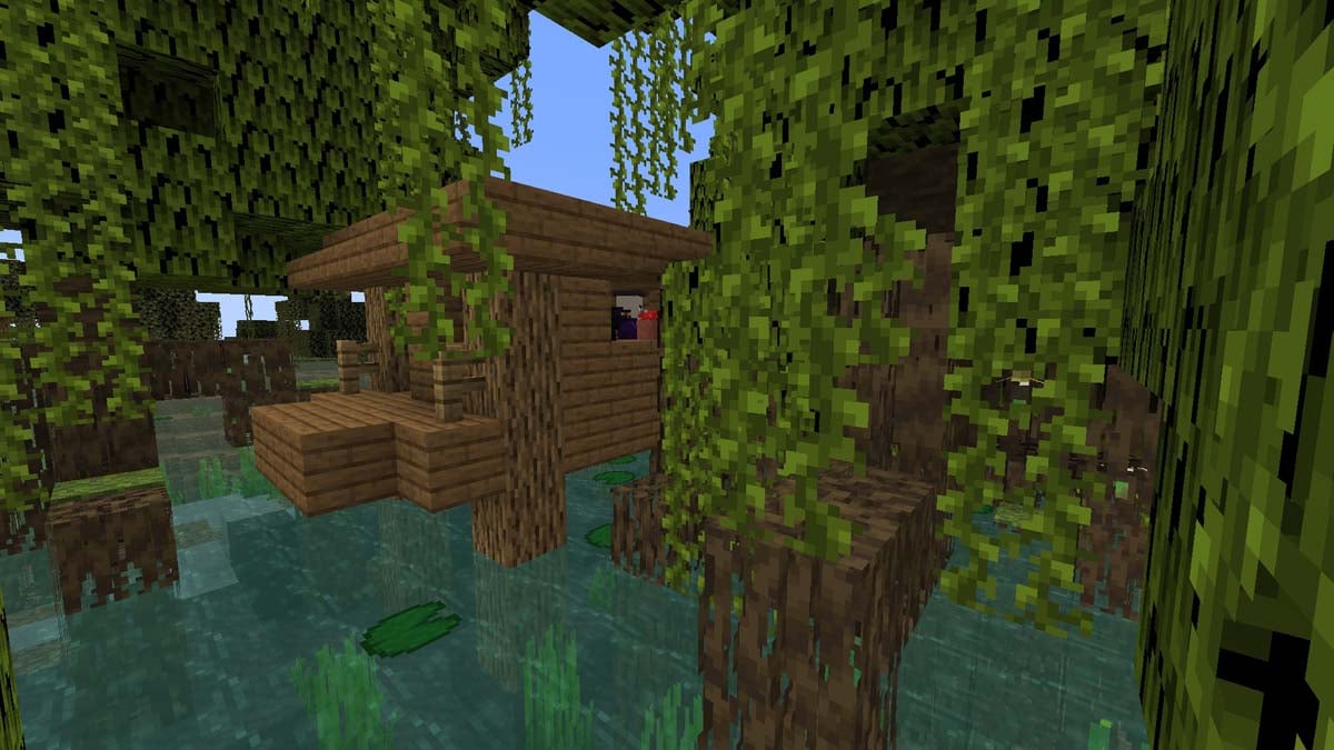 Witch hut in mangrove swamp in Minecraft