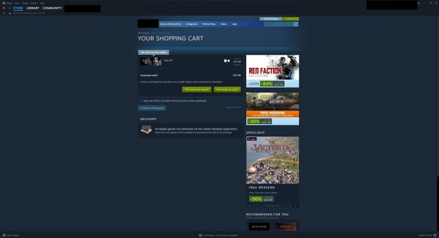 There was an error trying to load your shopping cart in Steam