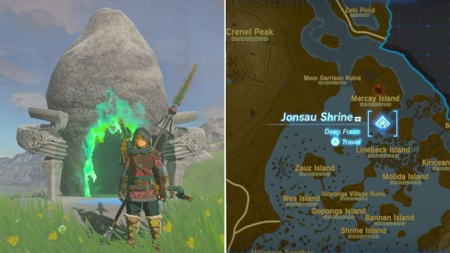 Zelda Tears of the Kingdom Deep Force Jonsau Shrine map location