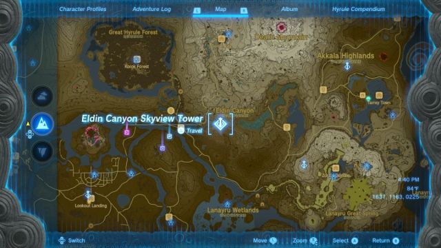 Zelda Tears of the Kingdom Goron  eldin canyon skyview tower map location