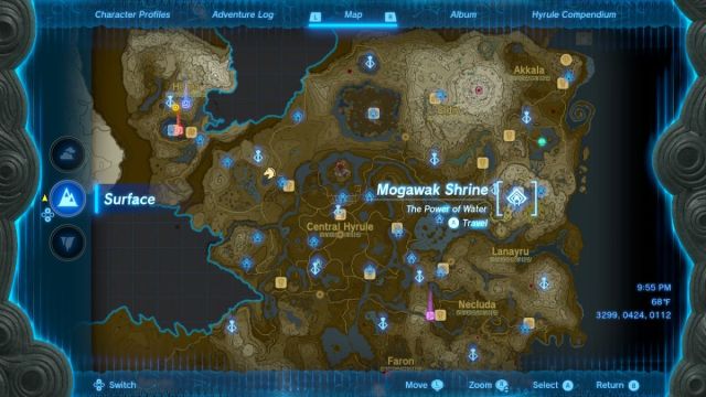 Zelda: Tears of the Kingdom Mogawak Shrine The Power of Water map location