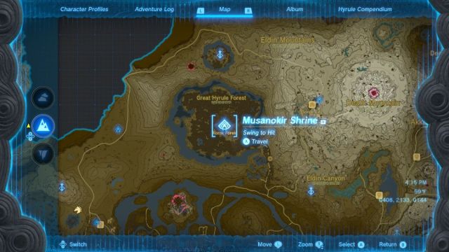Zelda Tears of the Kingdom Musanokir Shrine Swing to reach the location on the map 