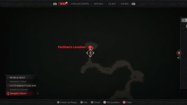 Diablo 4 Bound by Blood Perithan location in the Bandit Hideout map guide. 