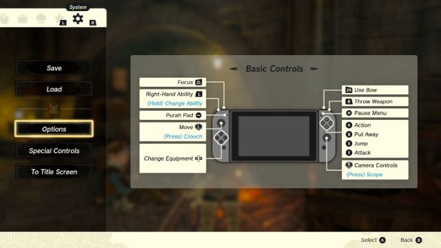 Options within System Menu in Tears of the Kingdom