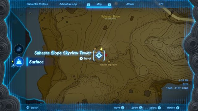 Zelda Tears of the Kingdom Sahasra Slope Skyview Tower map