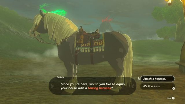 Zelda Tears of the Kingdom equip a horse towing harness prompt menu