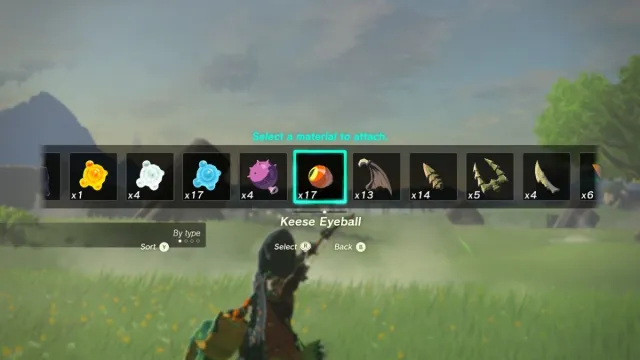 Fusing Items with Arrows in Zelda: Tears of the Kingdom menu