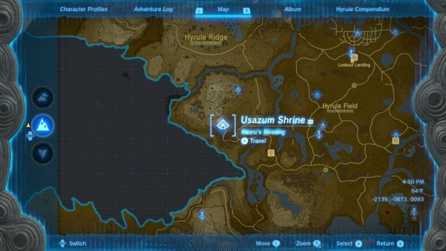 Map location of Usazum Shrine from Zelda Tears of the Kingdom