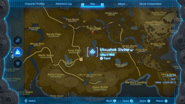 Zelda: Tears of the Kingdom Long or Wide Utsushok Shrine map location