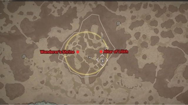 Diablo 4 Vyeresz Stronghold guide Wanderer's Shrine, Altar of Lilith location