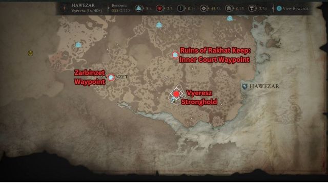 Diablo 4 Vyeresz Stronghold guide map location