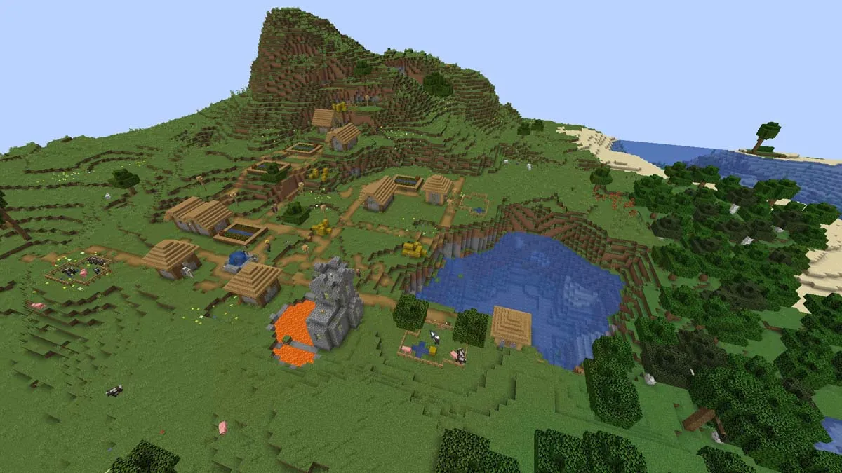 Village with lava pool in Minecraft