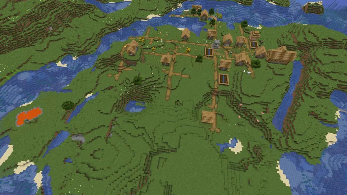 Village avec piscine de lave dans Minecraft