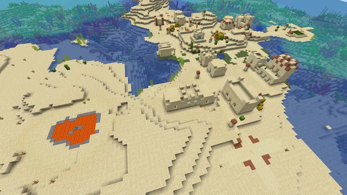 Village désertique avec piscine de lave dans Minecraft