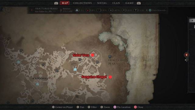 Diablo 4 Blood Sermon side quest Sister Vera and Sanguine Chapel map location