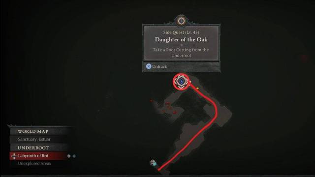 Diablo 4 Daughter of the Oak Quest guide Root Cutting map location