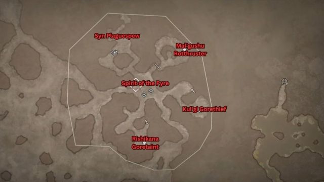 Diablo 4 Eriman's Pyre Stronghold map location of all mini-bosses