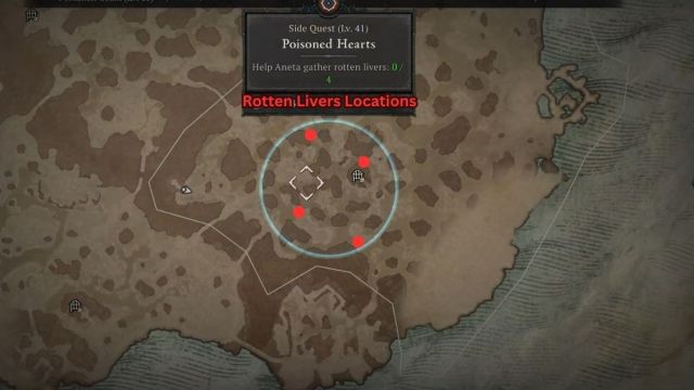 Diablo 4 Poisoned Hearts Rotten Livers map locations
