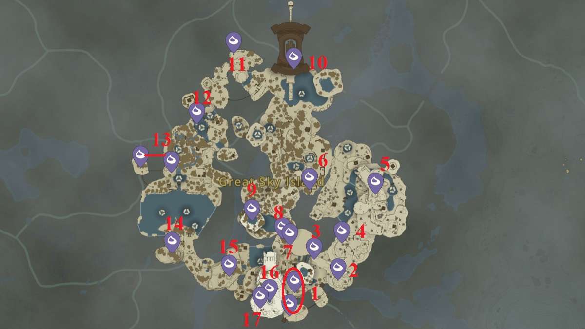 Zelda Tears of the Kingdom — All Great Sky Island Korok Seed Locations