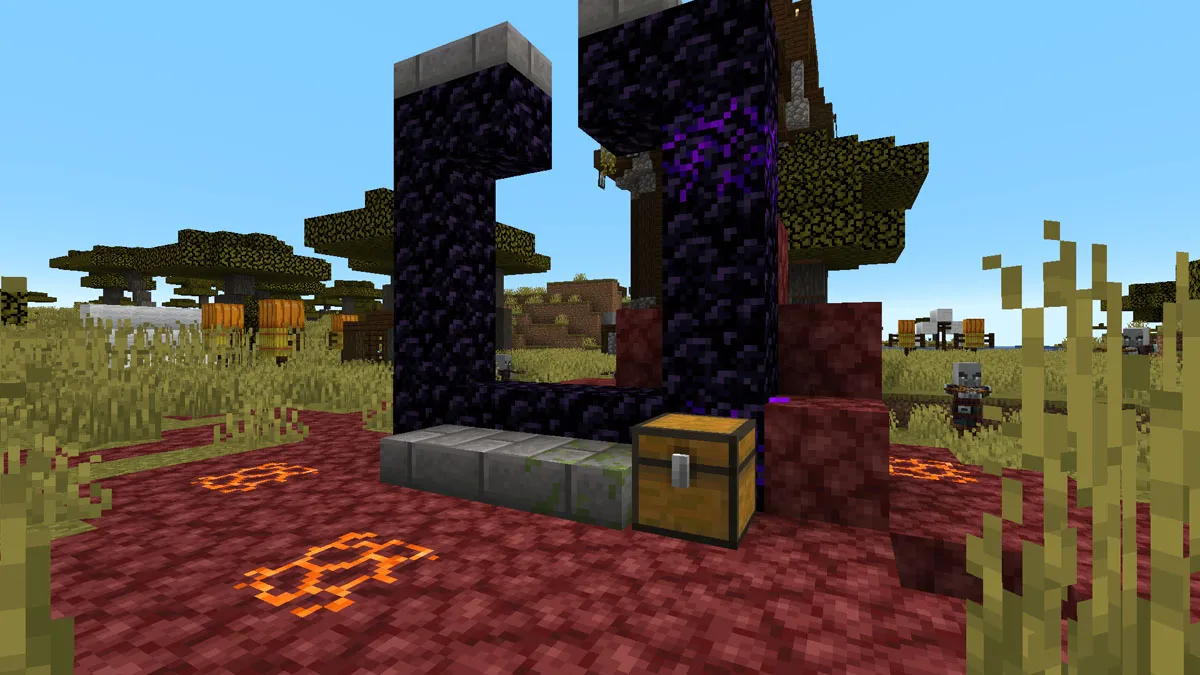 A village with a blacksmith in Minecraft
