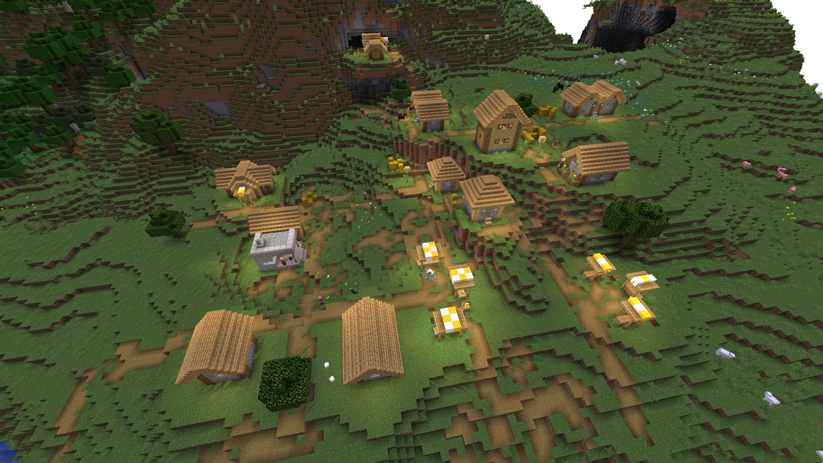 The starting Minecraft village spawn