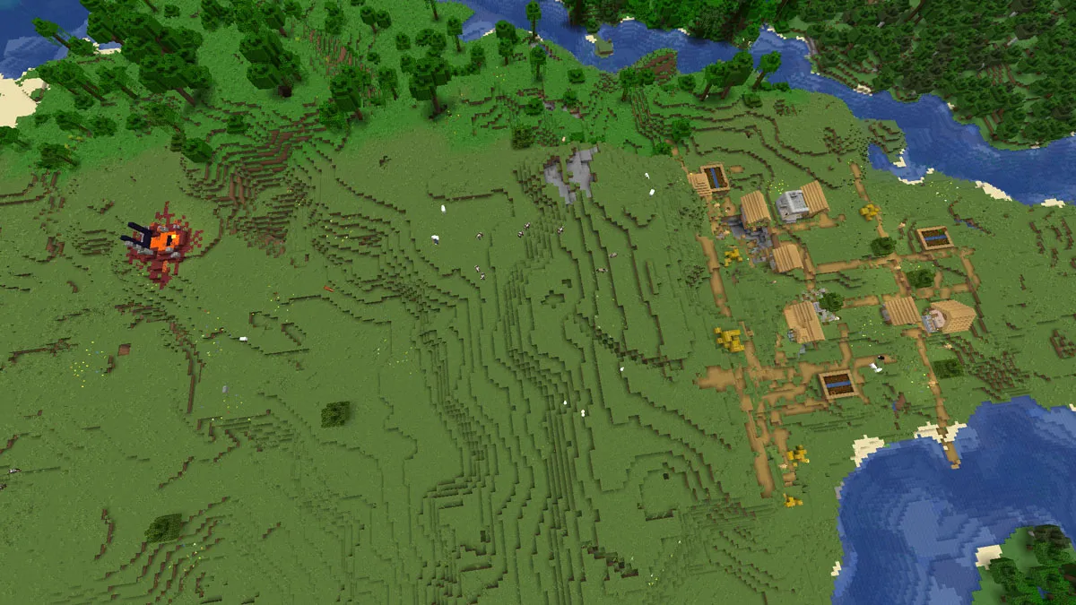 Overhead shot of a sprawling Minecraft village