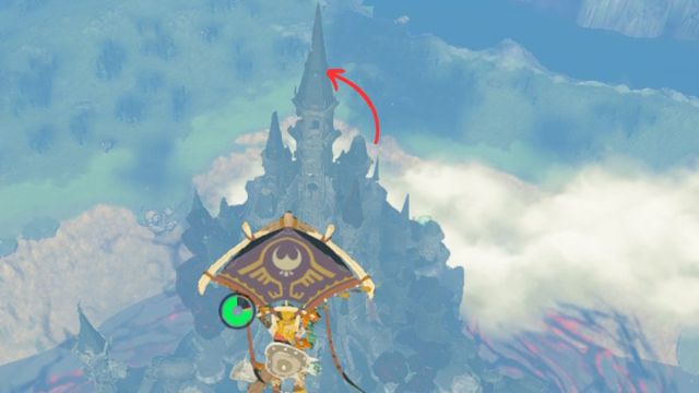 Zelda Tears of the Kingdom Hyrule Castle tallest spire with Dusk Bow location marked